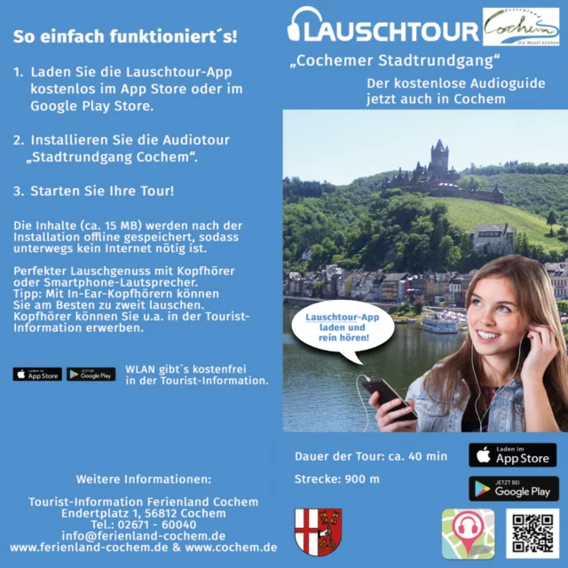 Cochem Weekend Guide
Veranstaltungen & Geheimtipps fürs Wochenende

🎧 Lauschen statt Blättern – mit der LAUSCHTOUR durch Cochem! 🏰

Cochem entdecken – ganz entspannt, mit Kopfhörern im Ohr und spannenden Geschichten auf den Ohren! 🎙️ Die LAUSCHTOUR ist dein kostenloser Audioguide für die schönsten und wichtigsten Sehenswürdigkeiten der Stadt.

📲 Einfach die LAUSCHTOUR-App im App Store oder bei Google Play laden, die Tour „Cochemer Stadtrundgang“ starten und los geht’s:

🧭 Erkunden.
👂 Lauschen.
✨ Erleben.

Ideal für alle, die Cochem auf eigene Faust und trotzdem mit Insiderwissen erleben möchten – wann und wo du willst!

#Cochem #Lauschtour #Audioguide #CochemerStadtrundgang #Moselurlaub #Moselliebe #Stadtrundgang #EntdeckeCochem #CochemEntdecken #MoselMomente #Wochenendtrip #DeutschlandEntdecken #KopfhörerReise #ReisenMitApp #VisitCochem #CochemGuide #ErlebeDieMosel #CochemErleben #Altstadtliebe #WeekendGuide #germaniacochem #hotelgermania